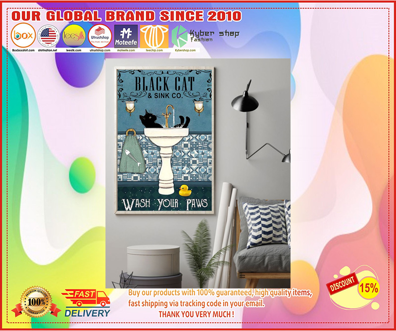 Black Cat Wash your paws poster 2 Black Cat Wash your paws poster