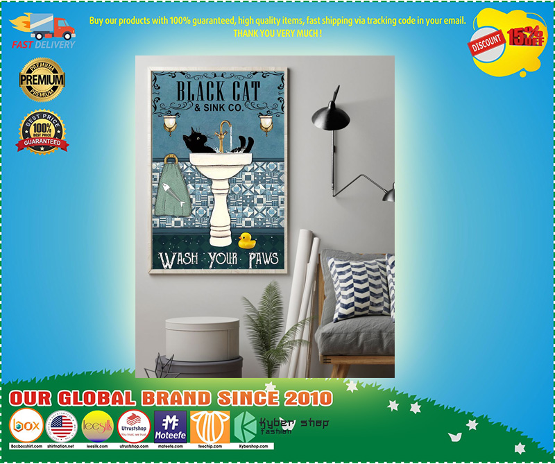Black Cat Wash your paws poster 4 Black Cat Wash your paws poster