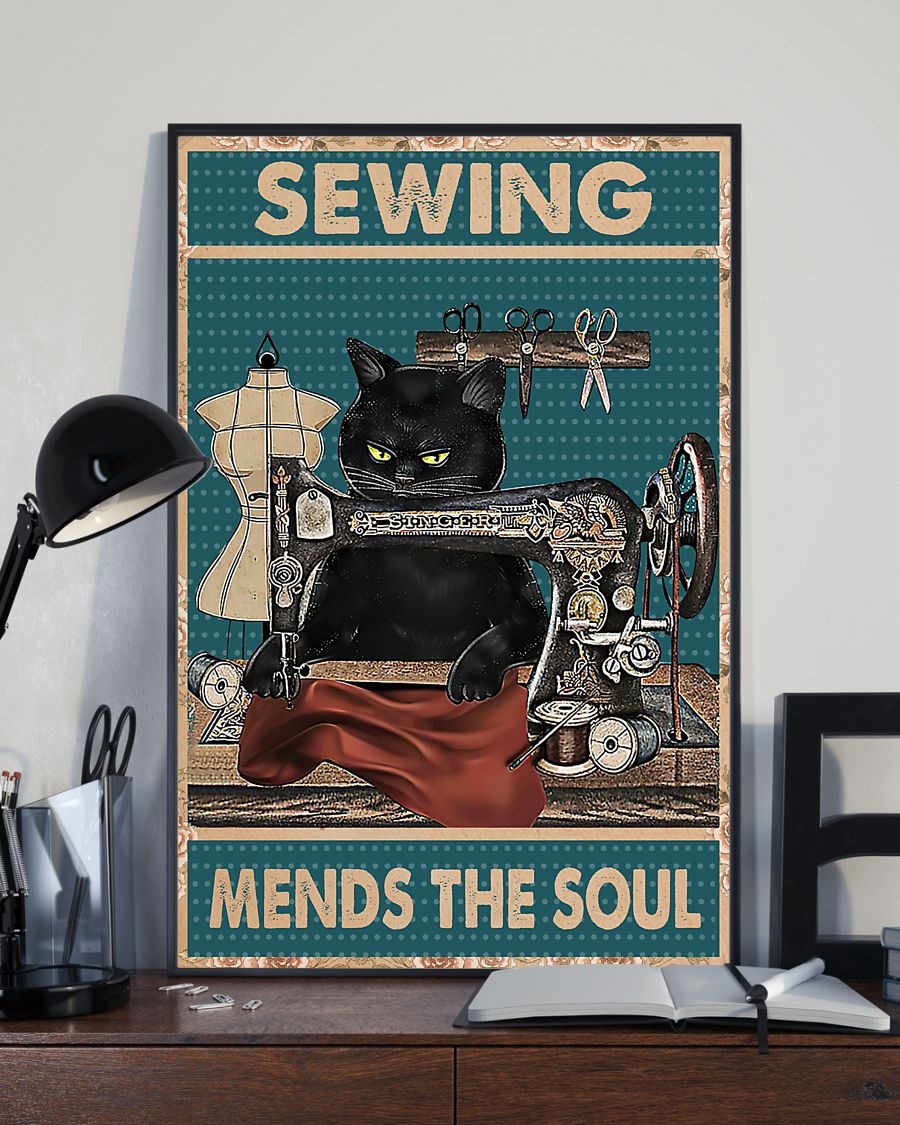 Black cat sewing mends the soul poster 4 Black cat sewing mends the soul poster