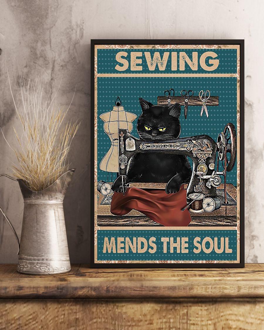 Black cat sewing mends the soul poster 3 Black cat sewing mends the soul poster