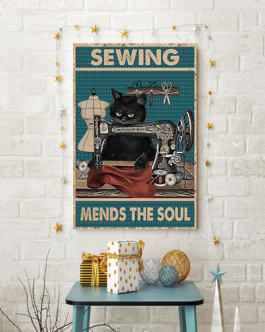 Black cat sewing mends the soul poster 2 Black cat sewing mends the soul poster