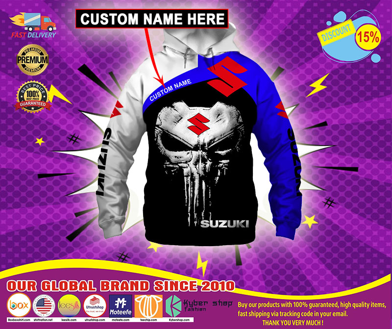 Punisher skull Suzuki 3d hoodie custom name 5 Punisher skull Suzuki d hoodie custom name