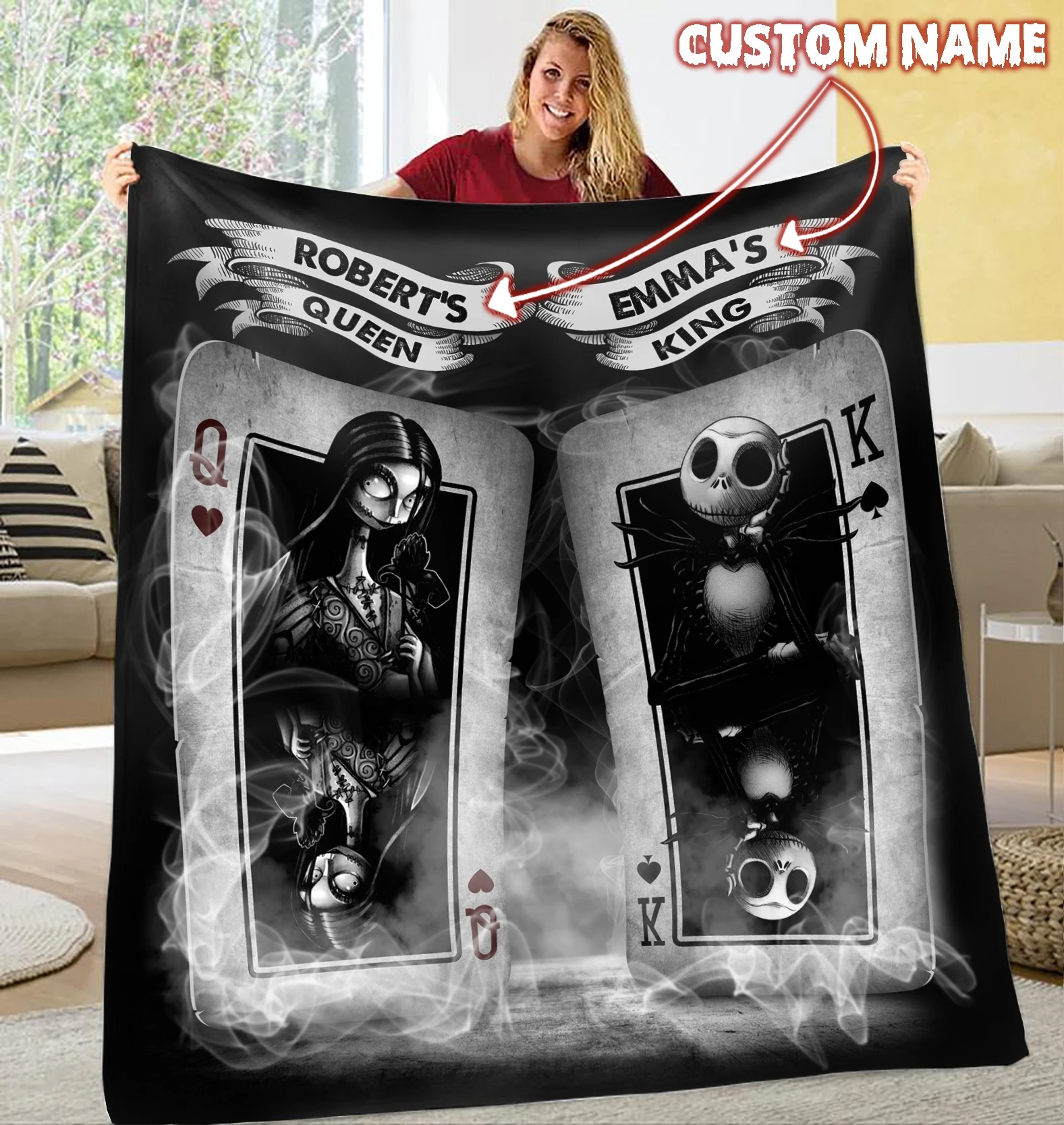 Jack Skellington king Sally queen quilt custom personalized name 5 Jack Skellington king Sally queen quilt custom personalized name