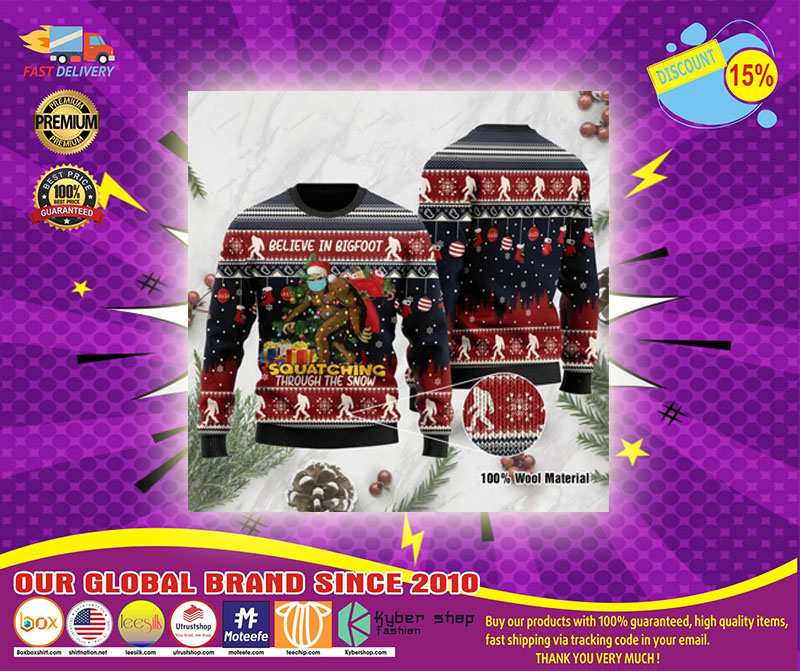 Believe in bigfoot squatching through the snow Christmas sweatshirt sweater 3 Believe in bigfoot squatching through the snow Christmas sweatshirt sweater