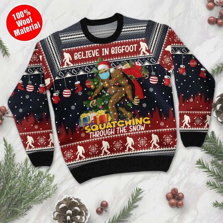 Believe in bigfoot squatching through the snow Christmas sweatshirt sweater 5 Believe in bigfoot squatching through the snow Christmas sweatshirt sweater