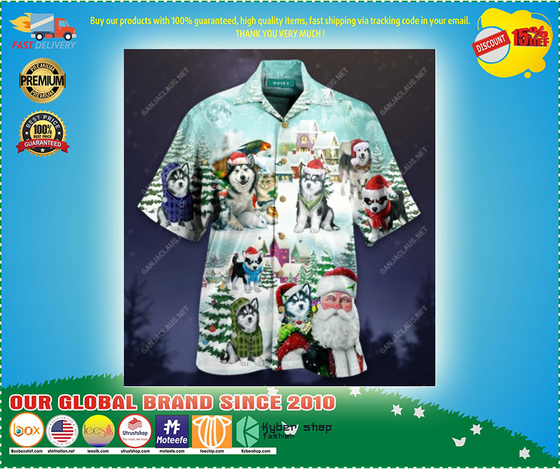 Merry Husky Christmas Unisex Hawaiian Shirt 3 Merry Husky Christmas Unisex Hawaiian Shirt