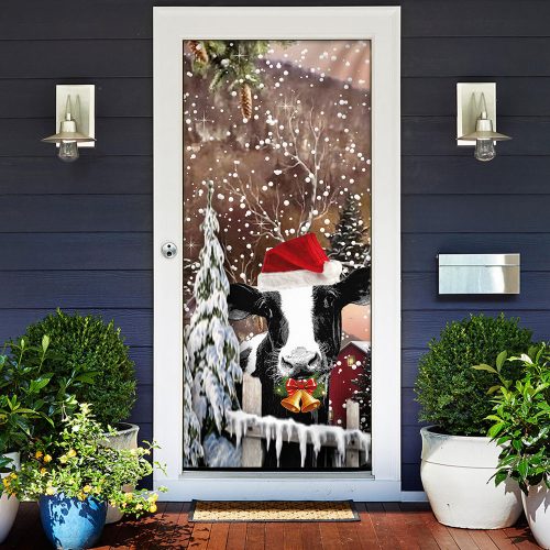 Christmas Cow Door Cover 1 Christmas Cow Door Cover