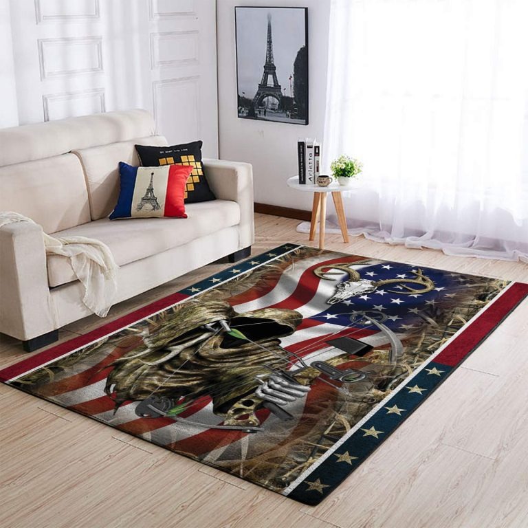 Deer bow hunting American US flag rug 3 Deer bow hunting American US flag rug
