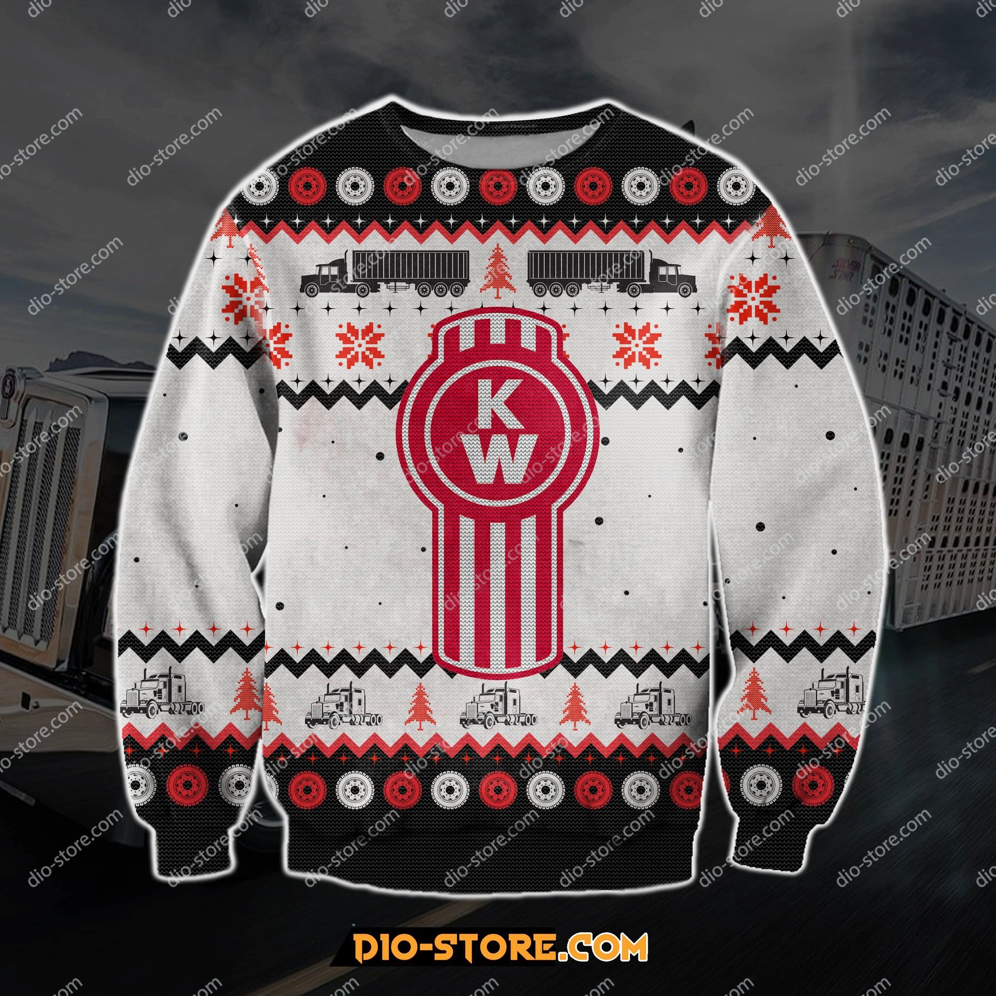 Kenworthtrucksknittingpatterndprintuglychristmassweater