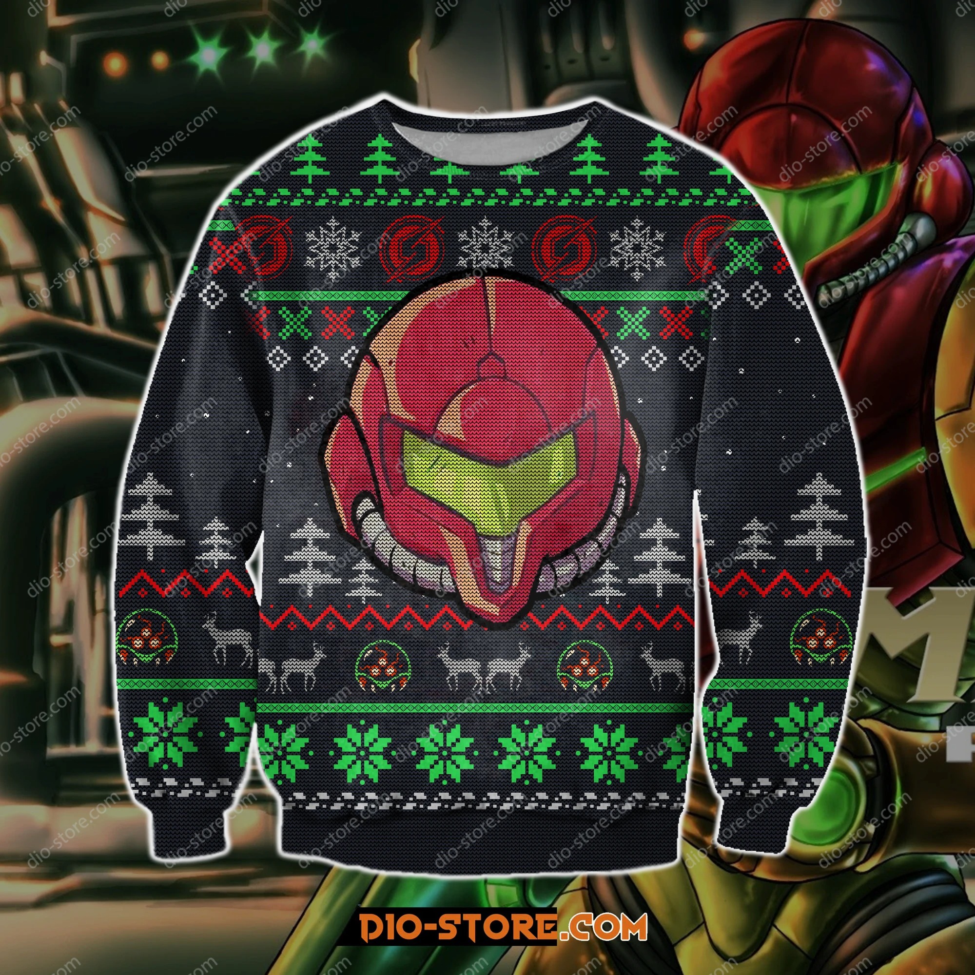 Metroidgameknittingpatterndprintuglychristmassweater