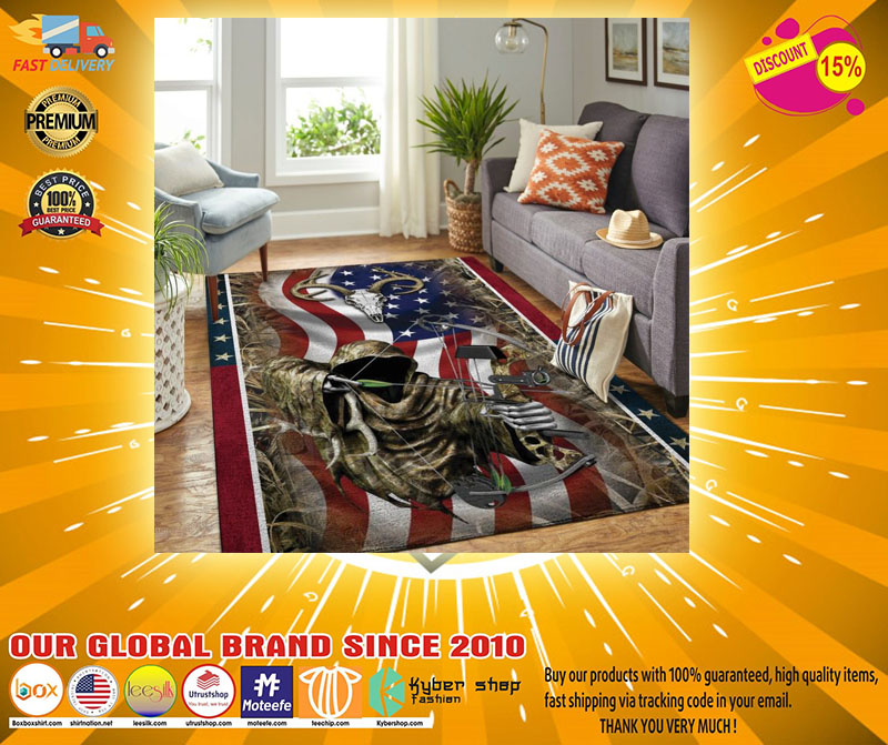 Deer bow hunting American US flag rug 2 Deer bow hunting American US flag rug