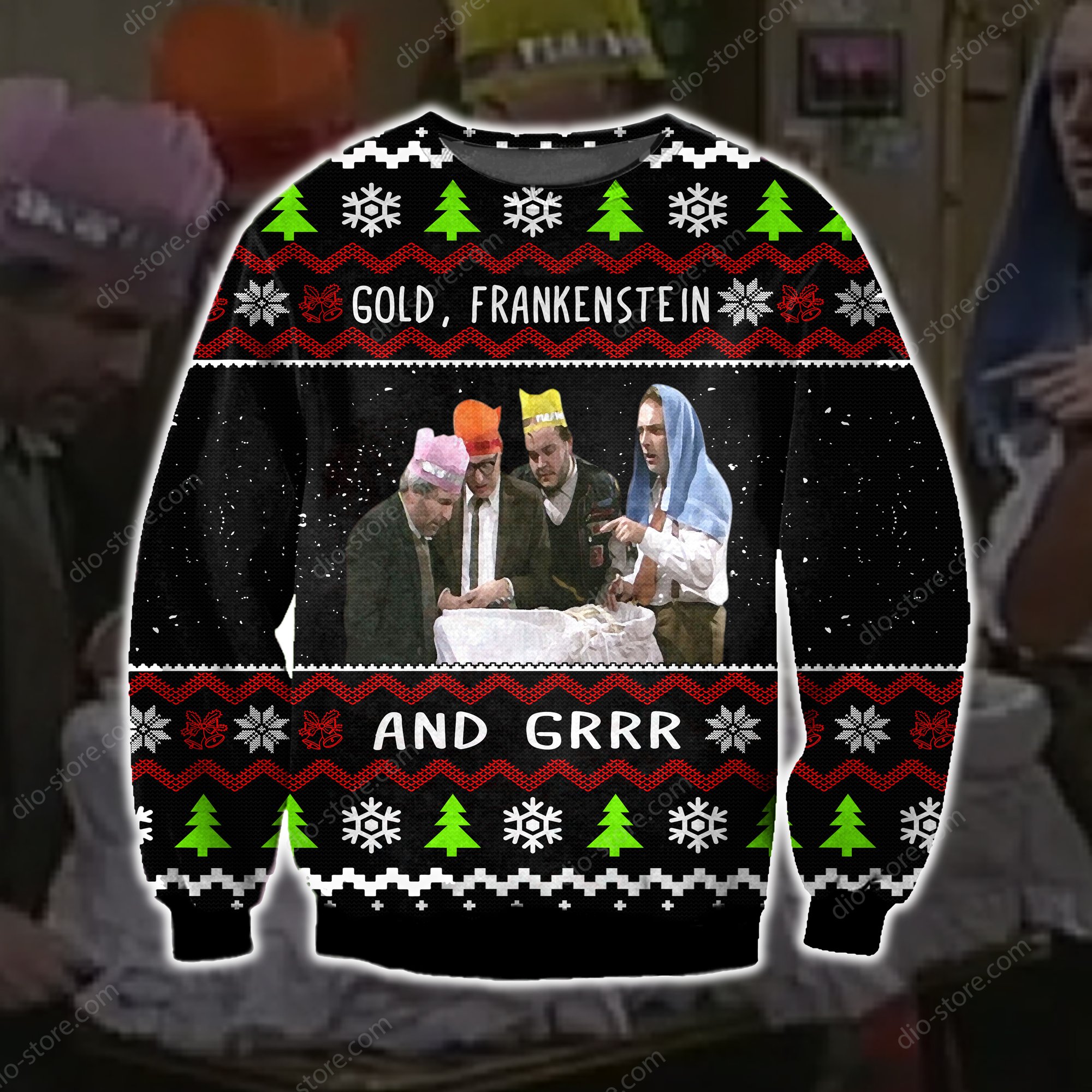 Gold frankenstein and grr knitting pattern 3D print ugly sweater 11 GoldfrankensteinandgrrknittingpatternDprintuglysweater