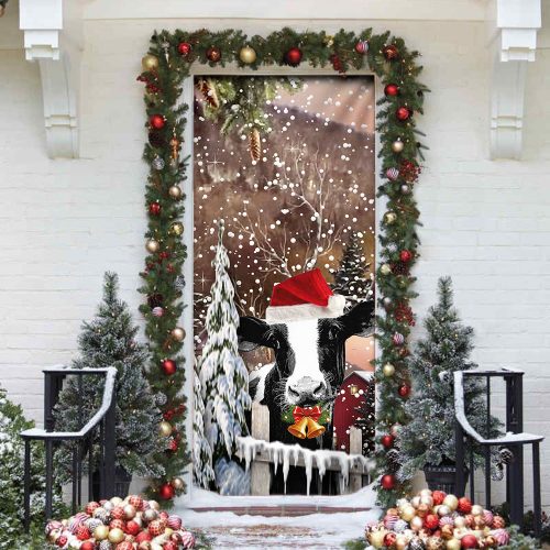 Christmas Cow Door Cover 3 Christmas Cow Door Cover