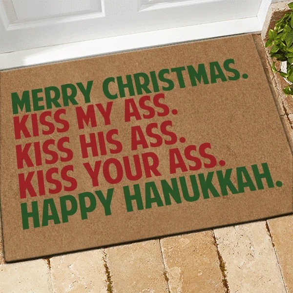 Merry Christmas kiss my ass Hanukkah Doormat 4 Merry Christmas kiss my ass Hanukkah Doormat