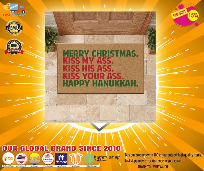 Merry Christmas kiss my ass Hanukkah Doormat 2 Merry Christmas kiss my ass Hanukkah Doormat