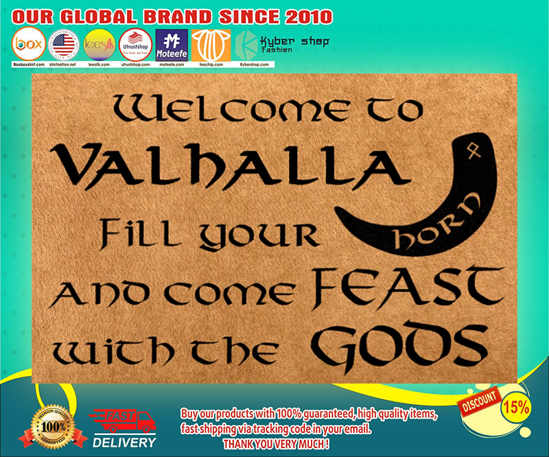 Vikings welcome to valhalla fill your horn doormat 2 Vikings welcome to valhalla fill your horn doormat