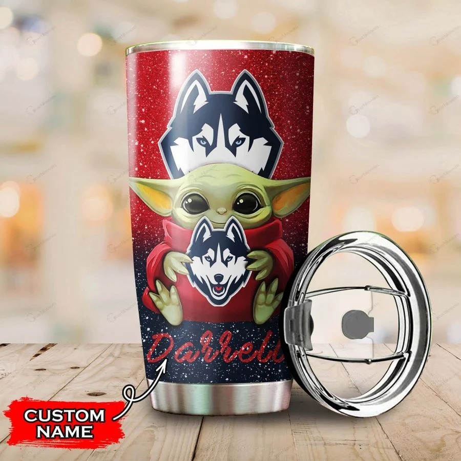 Connecticut Huskies Baby Yoda Custom Name Tumbler 2 Connecticut Huskies Baby Yoda Custom Name Tumbler