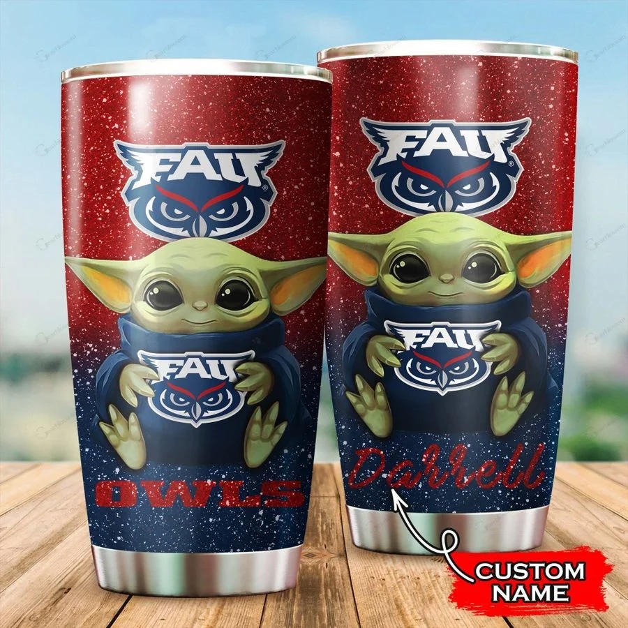 Florida Atlantic Owls Baby Yoda Custom Name Tumbler
