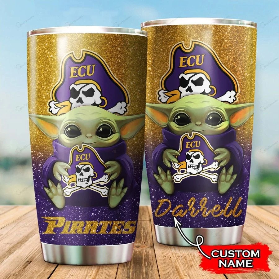 East Carolina Pirates Baby Yoda Custom Name Tumbler