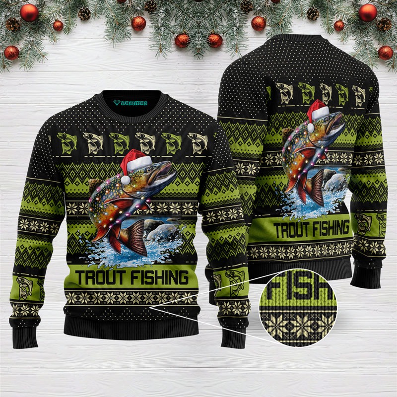 Trout fishing ugly sweater