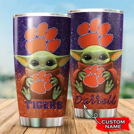 Clemson Tigers Baby Yoda Custom Name Tumbler