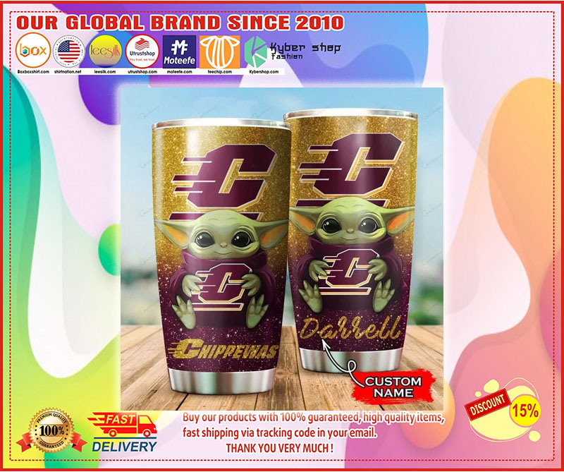 Central Michigan Chippewas Baby Yoda Custom Name Tumbler 4 Central Michigan Chippewas Baby Yoda Custom Name Tumbler