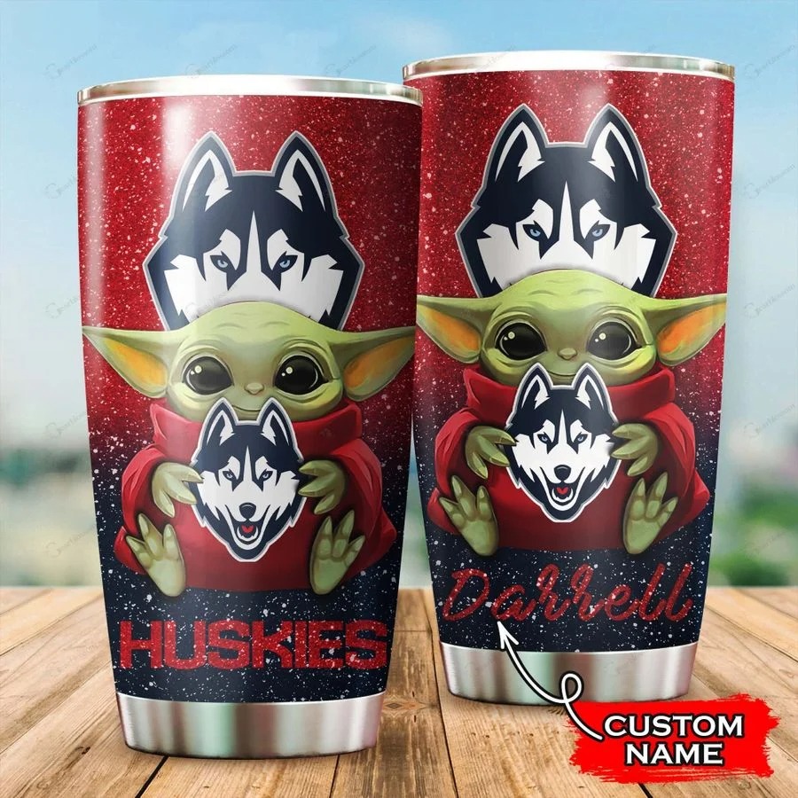 Connecticut Huskies Baby Yoda Custom Name Tumbler