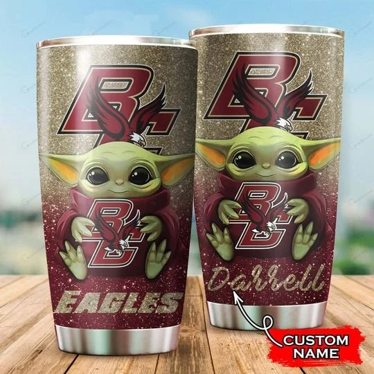 Boston College Eagles football Baby Yoda Custom Name Tumbler