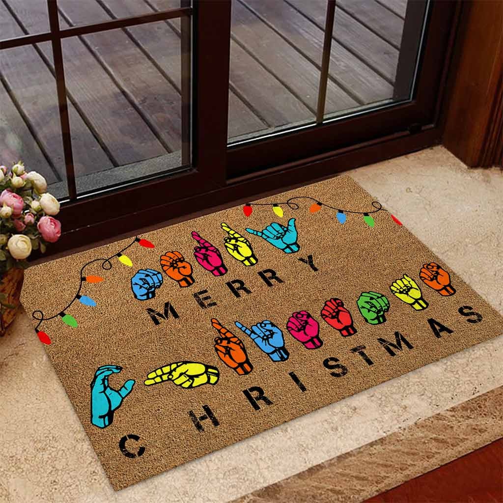 American Sign Languag Merry christmas doormat