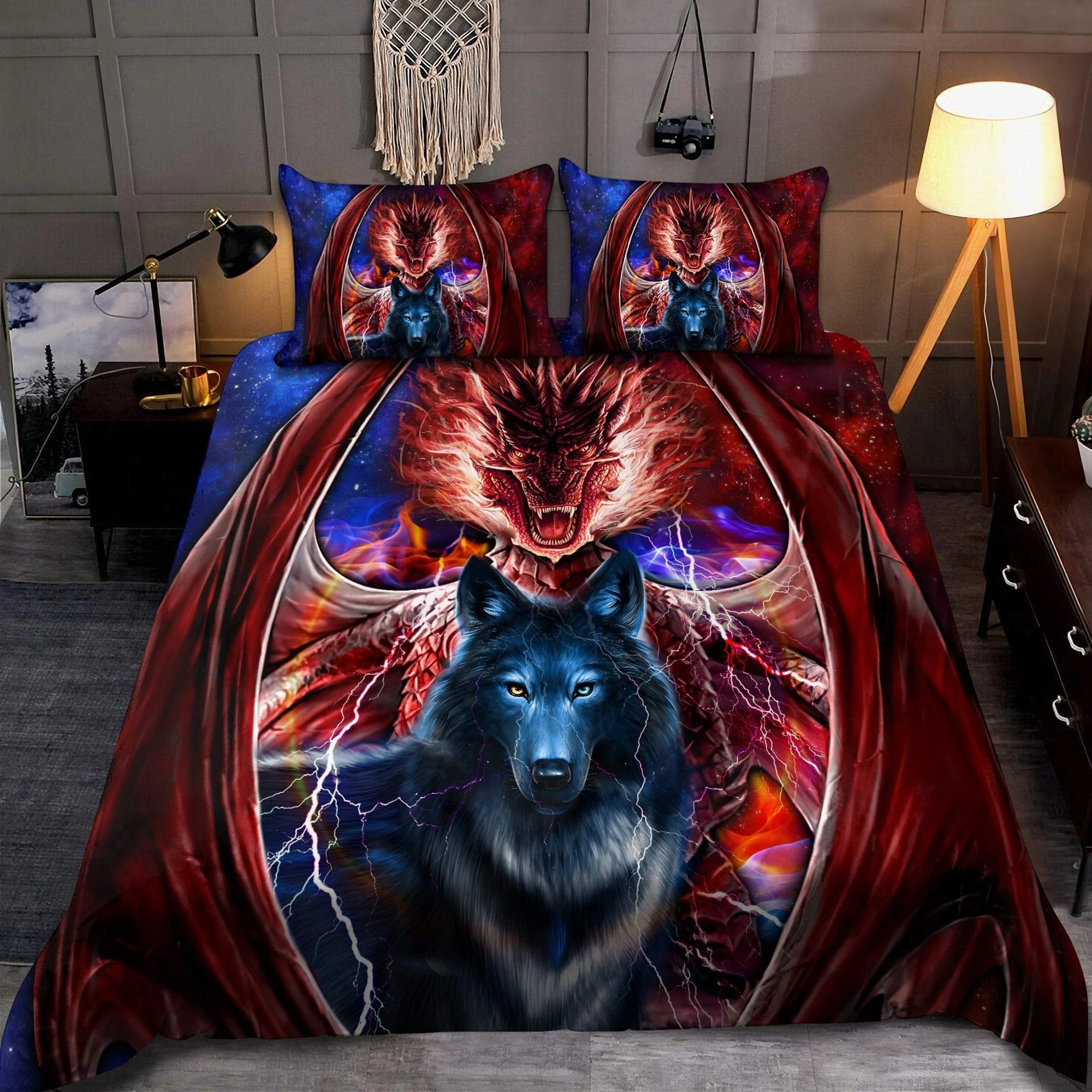 Dragon and wolf bedding set
