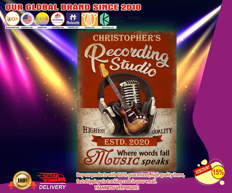 Guitar recording studio where words fail music speaks custom name poster 3 Guitar recording studio where words fail music speaks custom name poster