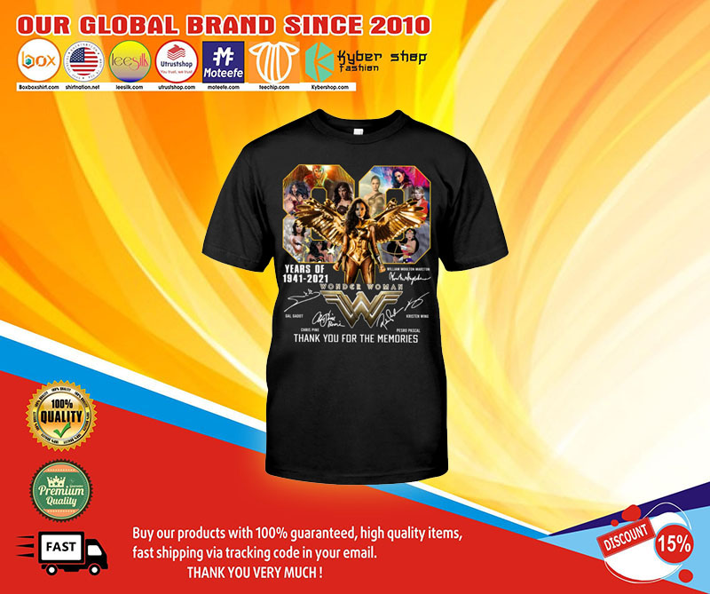 Wonder Woman 80 years of 1941-2021 thank you for the memories shirt 2 Wonder Woman years of thank you for the memories shirt