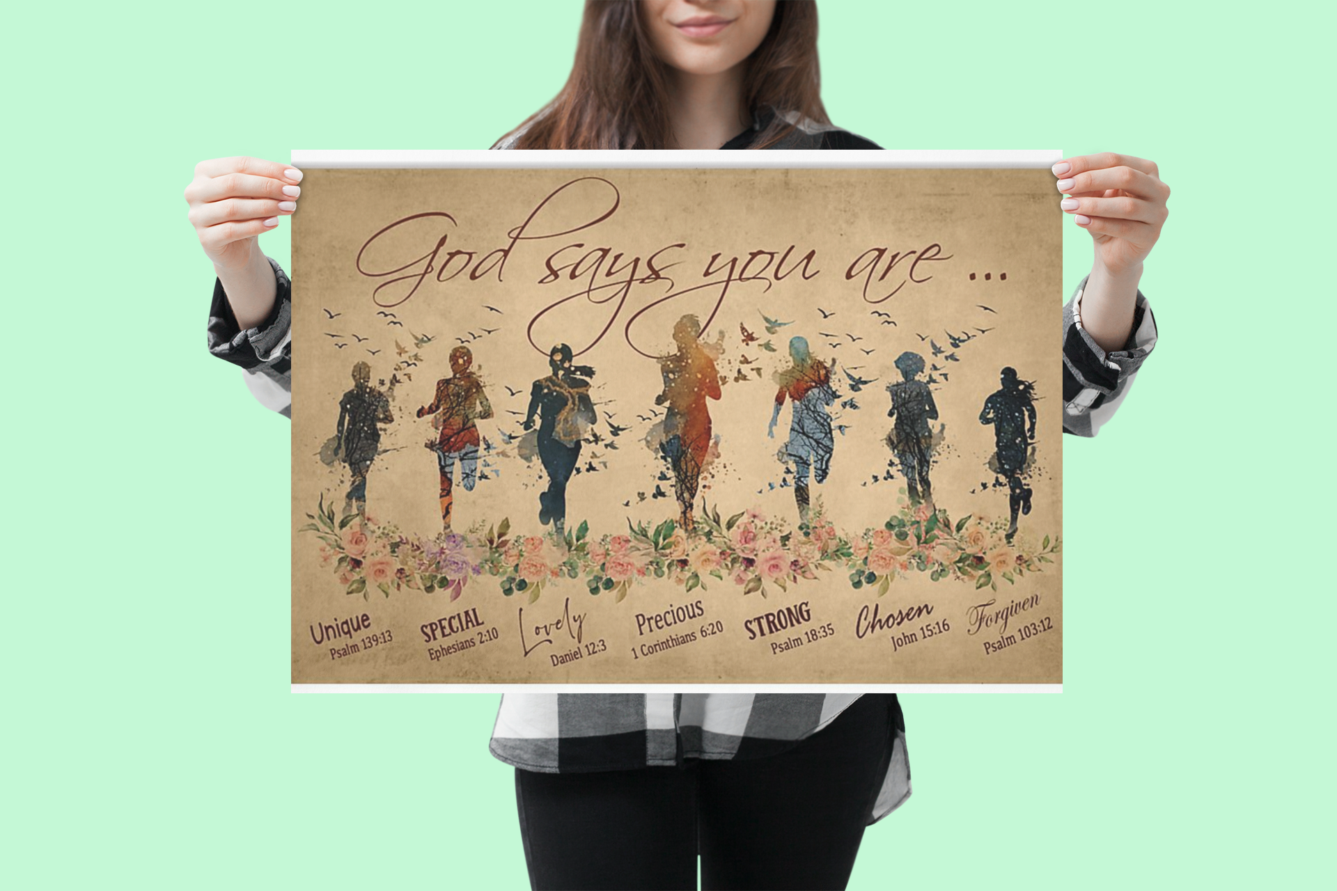 Running Woman God says you are unique special lovely precious strong chosen poster 2 Running Woman God says you are unique special lovely precious strong chosen poster