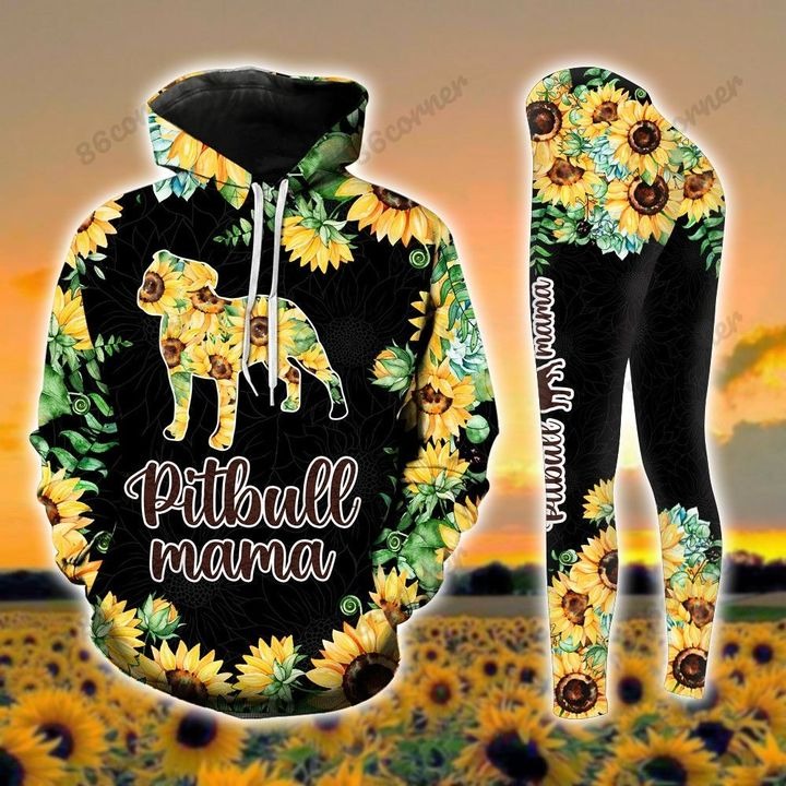 Pitbull mama Sunflower 3D hoodie and legging 1