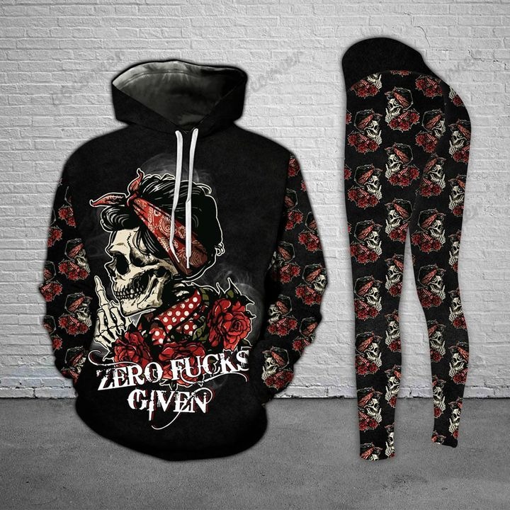 Skull zero fucks given 3D hoodie and legging