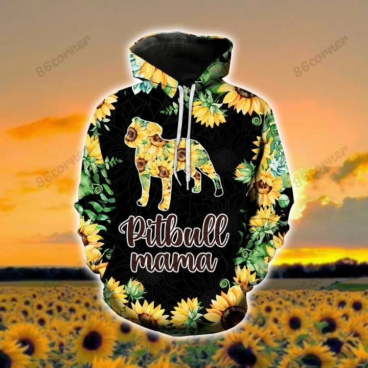 Pitbull mama Sunflower 3D hoodie and legging