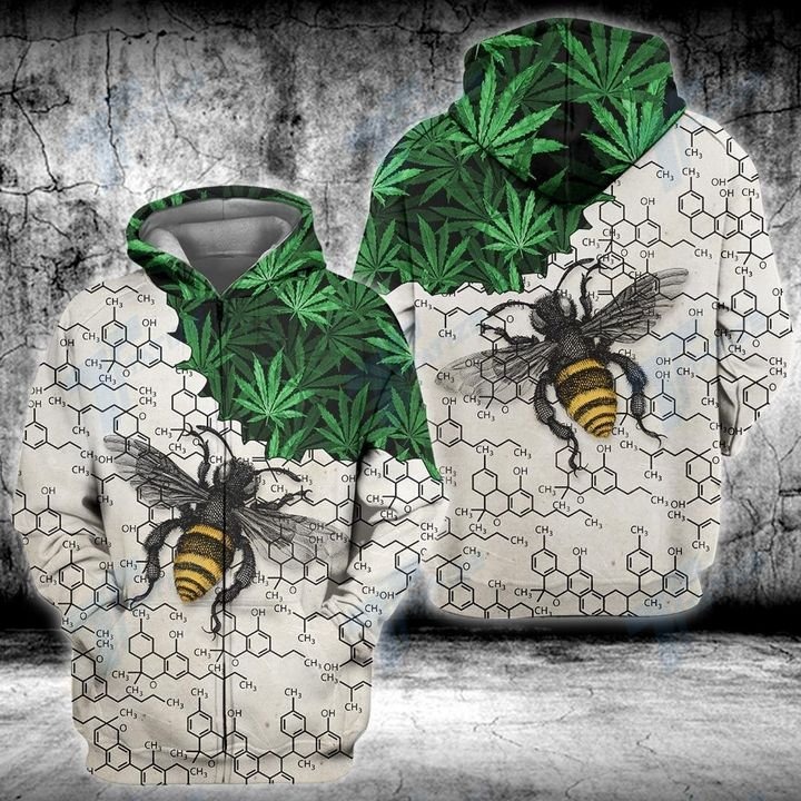 Weed bee happy dictionary 3D hoodie zip