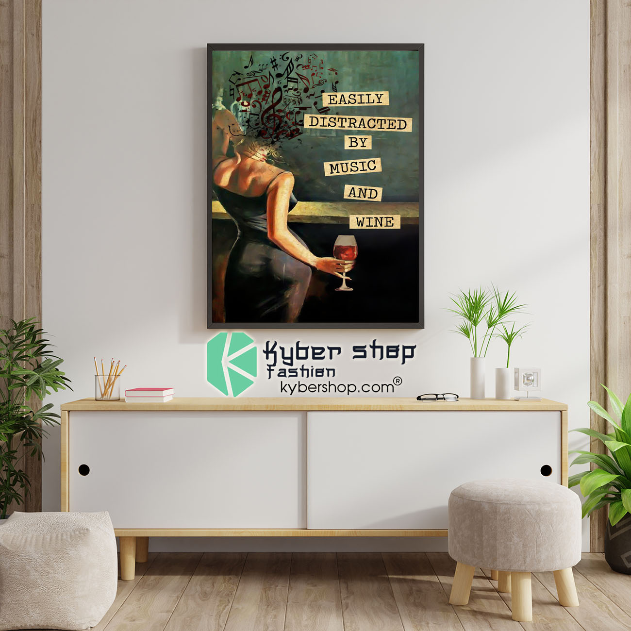 Vintage girl easily distracted by music and wine poster 3 Vintage easily distracted by music and wine poster 5 2