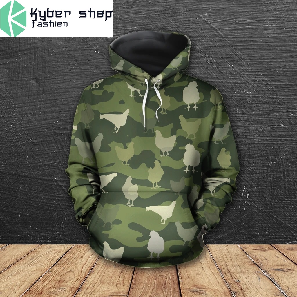 Chicken in green 3D shirt and hoodie hoodie