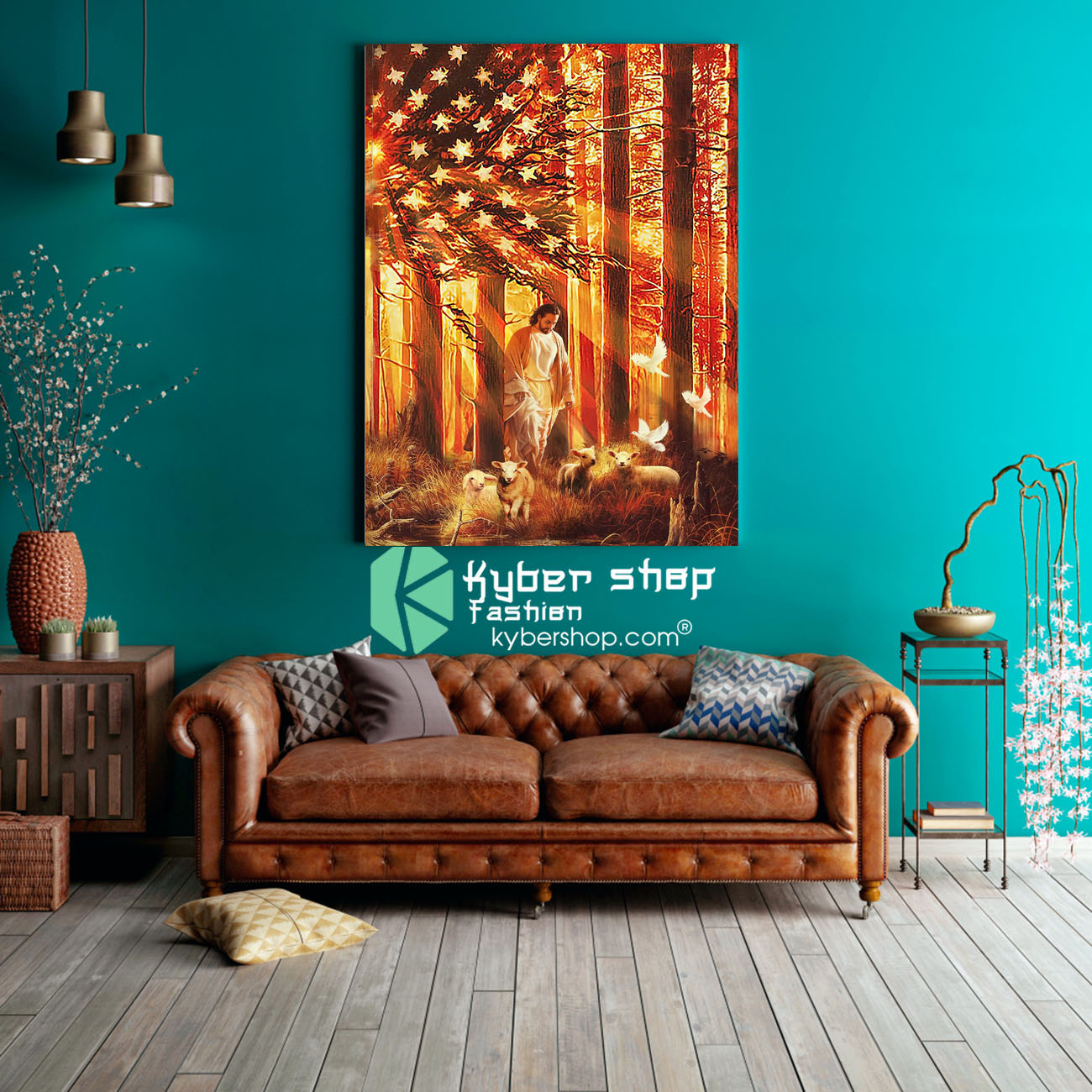 American flag Jesus walking with the lambs poster, canvas 2 American flag Jesus walking with the lambs poster canvas 3