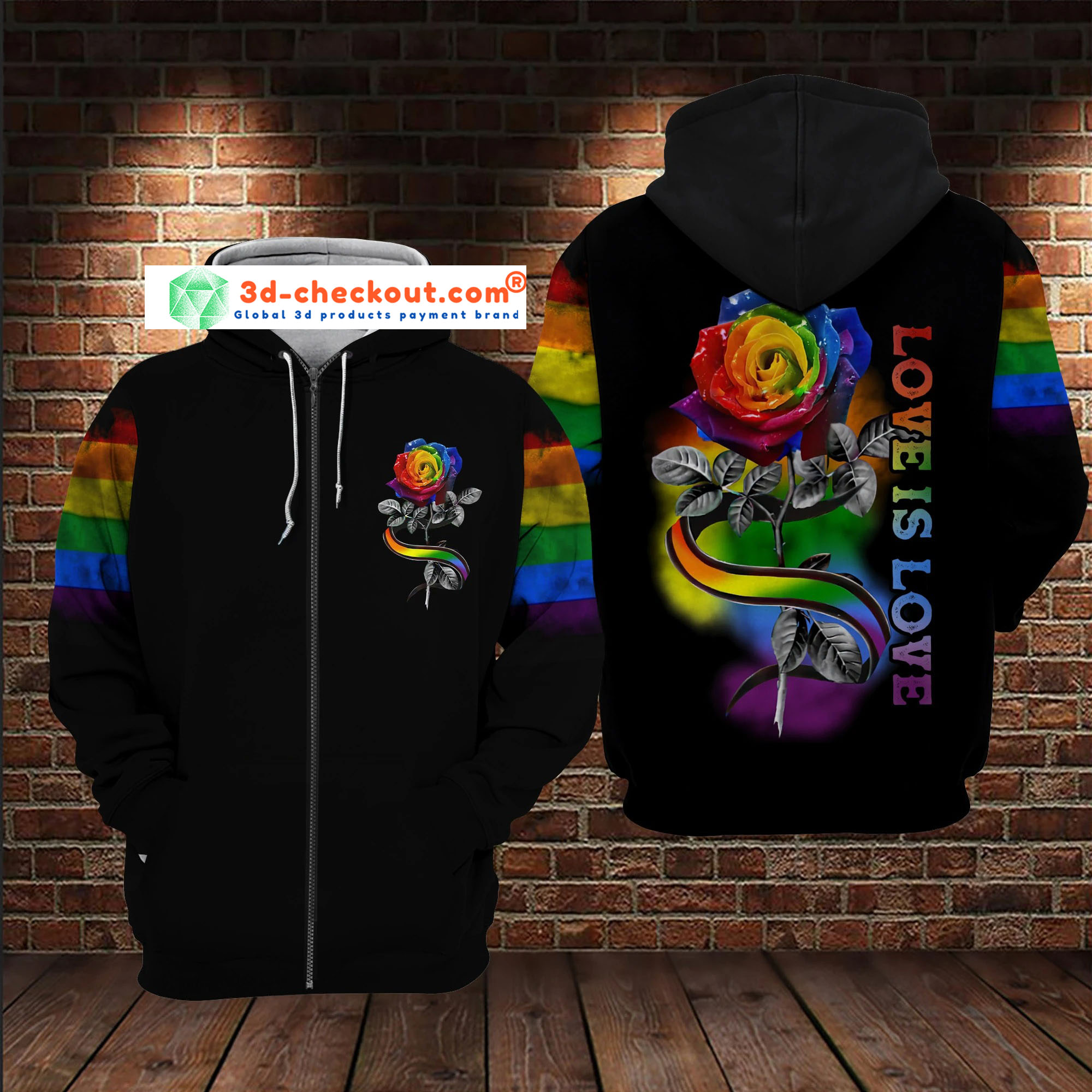 LGBT rose love is love 3D hoodie zip