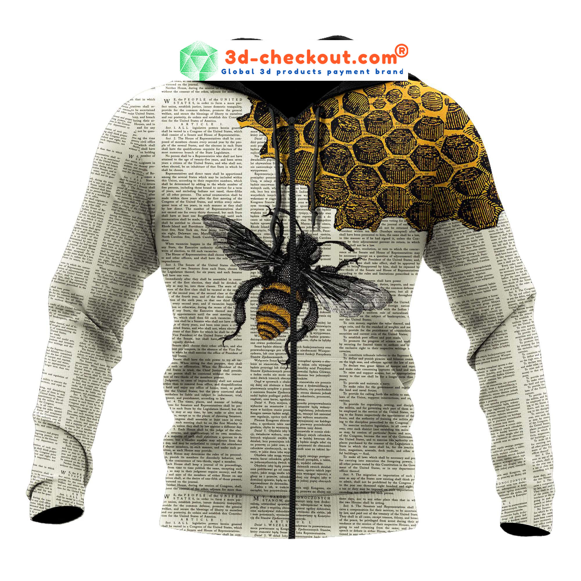 Bee dictionary page 3D hoodie zip