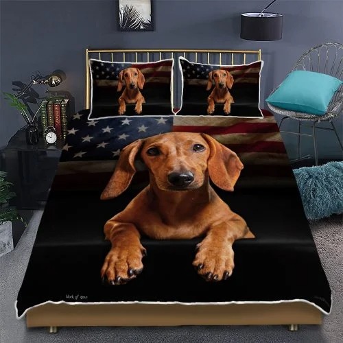 Dachshund American flag bedding set