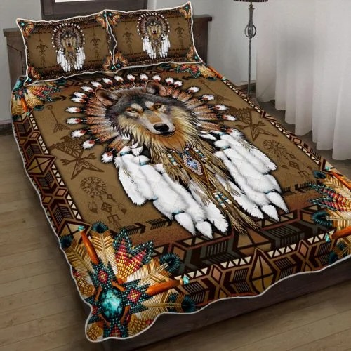 Native American wolf spirit quilt bedding set