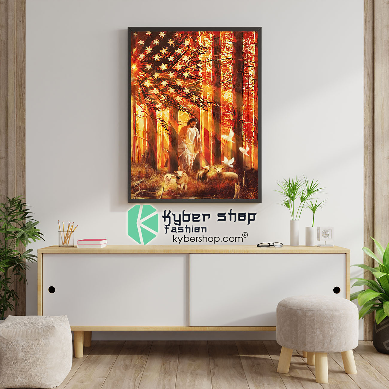American flag Jesus walking with the lambs poster, canvas 3 American flag Jesus walking with the lambs poster canvas 1