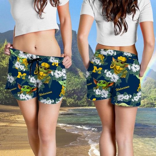 Michigan Wolverines And Yoda Hawaiian And Beach Short4