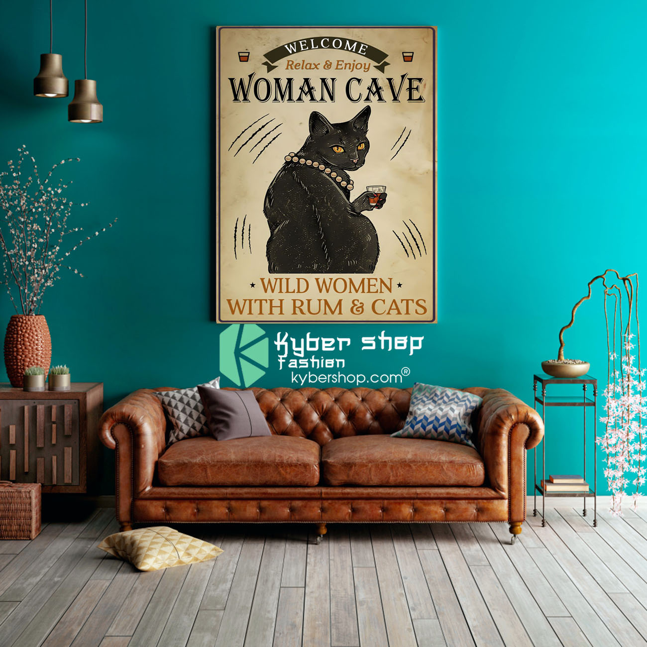 Welcome relax enjoy woman cave will women with rum and cats poster 3