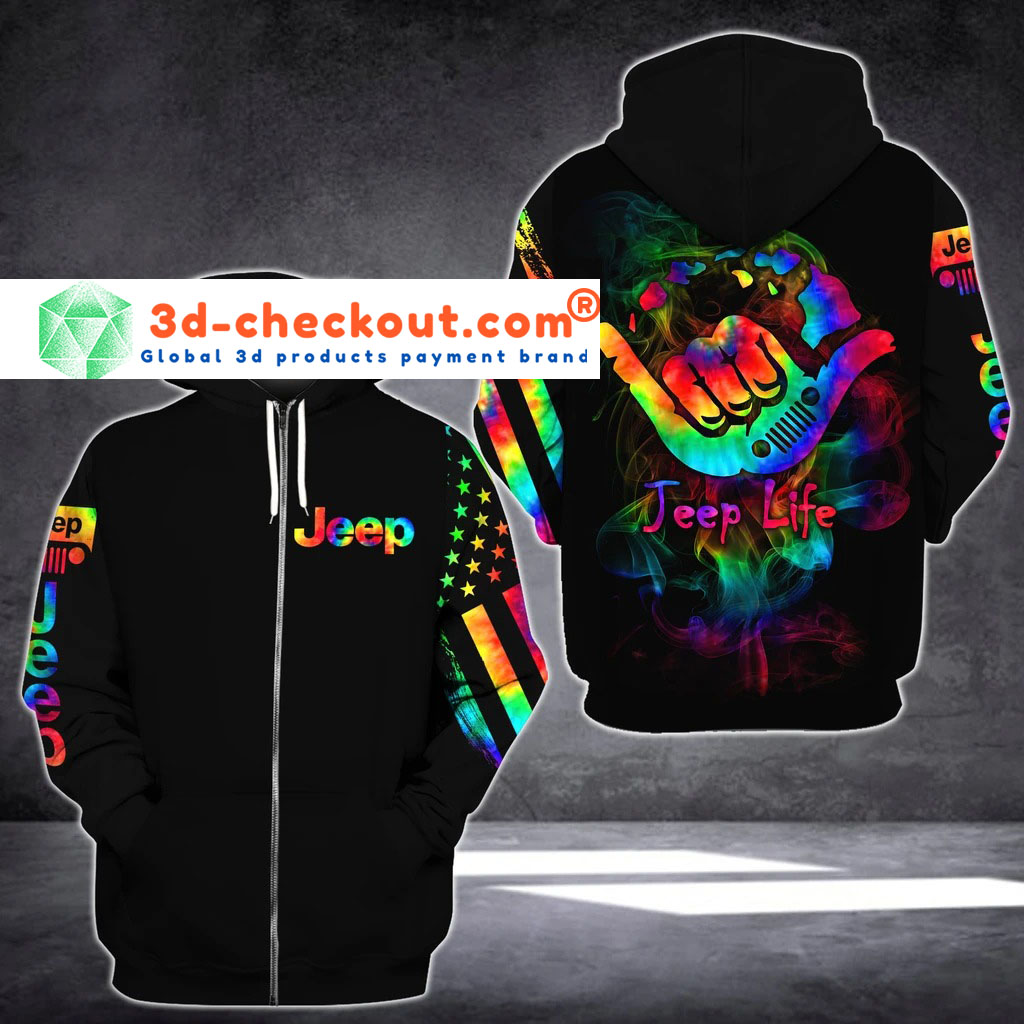 Jeep life colorful smoke 3D hoodie zip