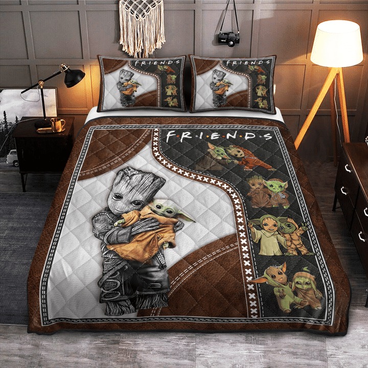 Groot and baby Yoda friend quilt bedding set 1
