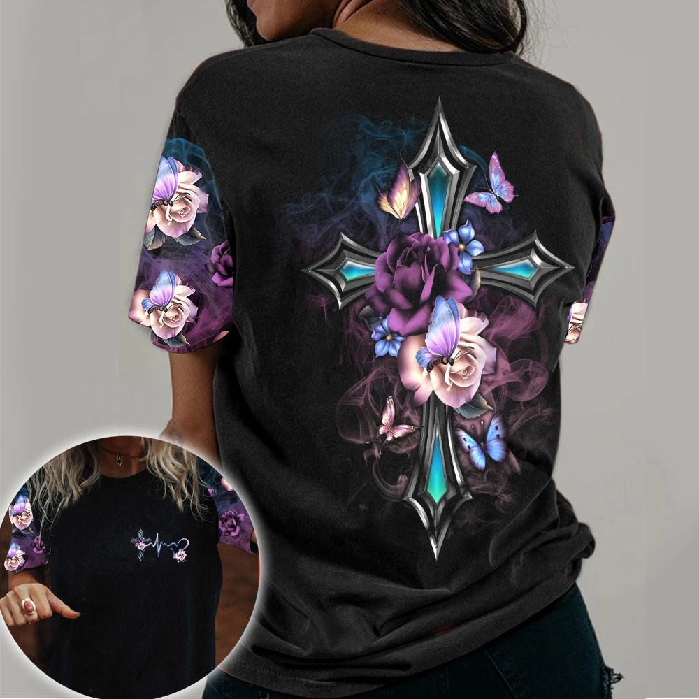 Faith cross floral butterfly 3D hoodie shirt